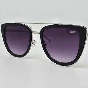Quay Australia French Kiss Silver Black Frame Smoke Flat Lens Aviator Sunglasses